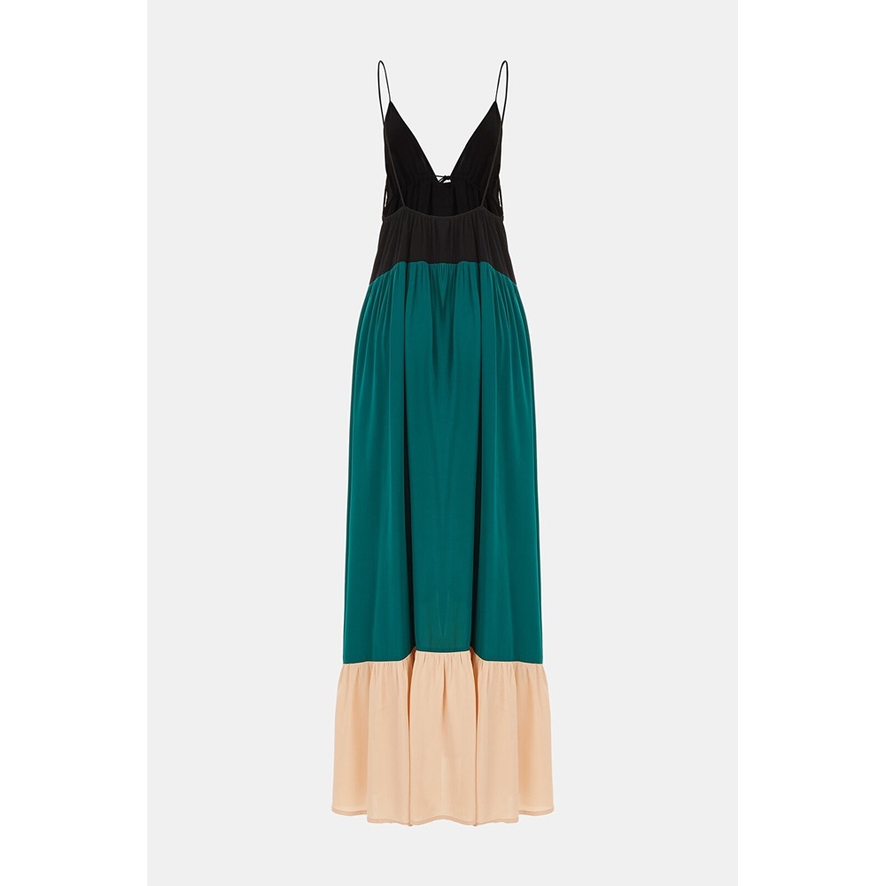 EVARAE Maxi Dress Women US 2 Multicolor Excellent Colorblock Tiered Viscose